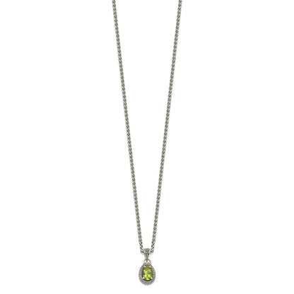 14K/Silver Two Tone Shey Couture Sterling Silver With 14K Accent 18 Inch Antiqued Pear Shaped Peridot Necklace
