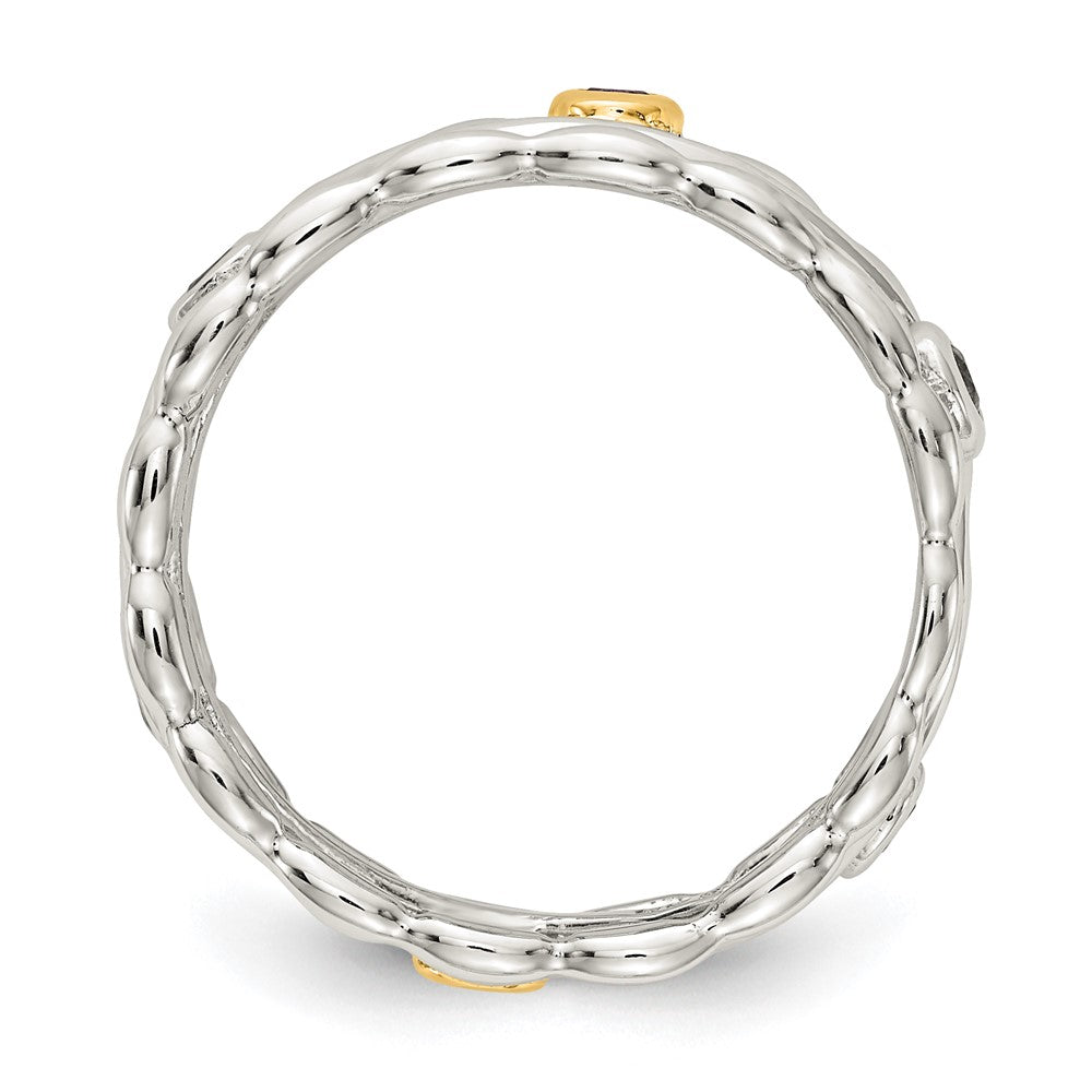 14K/Silver Two Tone Shey Couture Sterling Silver Rhodium Plated With 14K Accent Round Bezel Amethyst Blue Topaz/Citrine/Garnet/Peridot And Smoky Quartz Ring