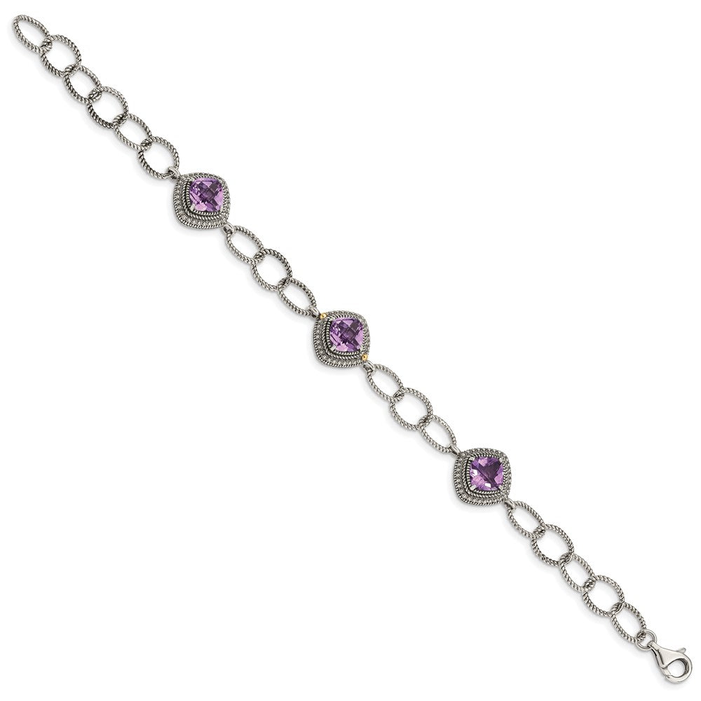 14K/Silver Two Tone Shey Couture Sterling Silver With 14K Accent 7.5 Inch Cushion Amethyst Bracelet