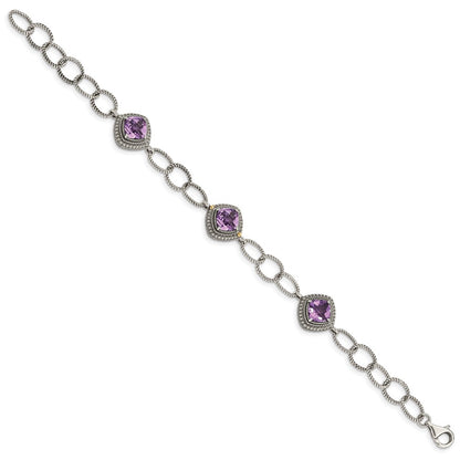 14K/Silver Two Tone Shey Couture Sterling Silver With 14K Accent 7.5 Inch Cushion Amethyst Bracelet