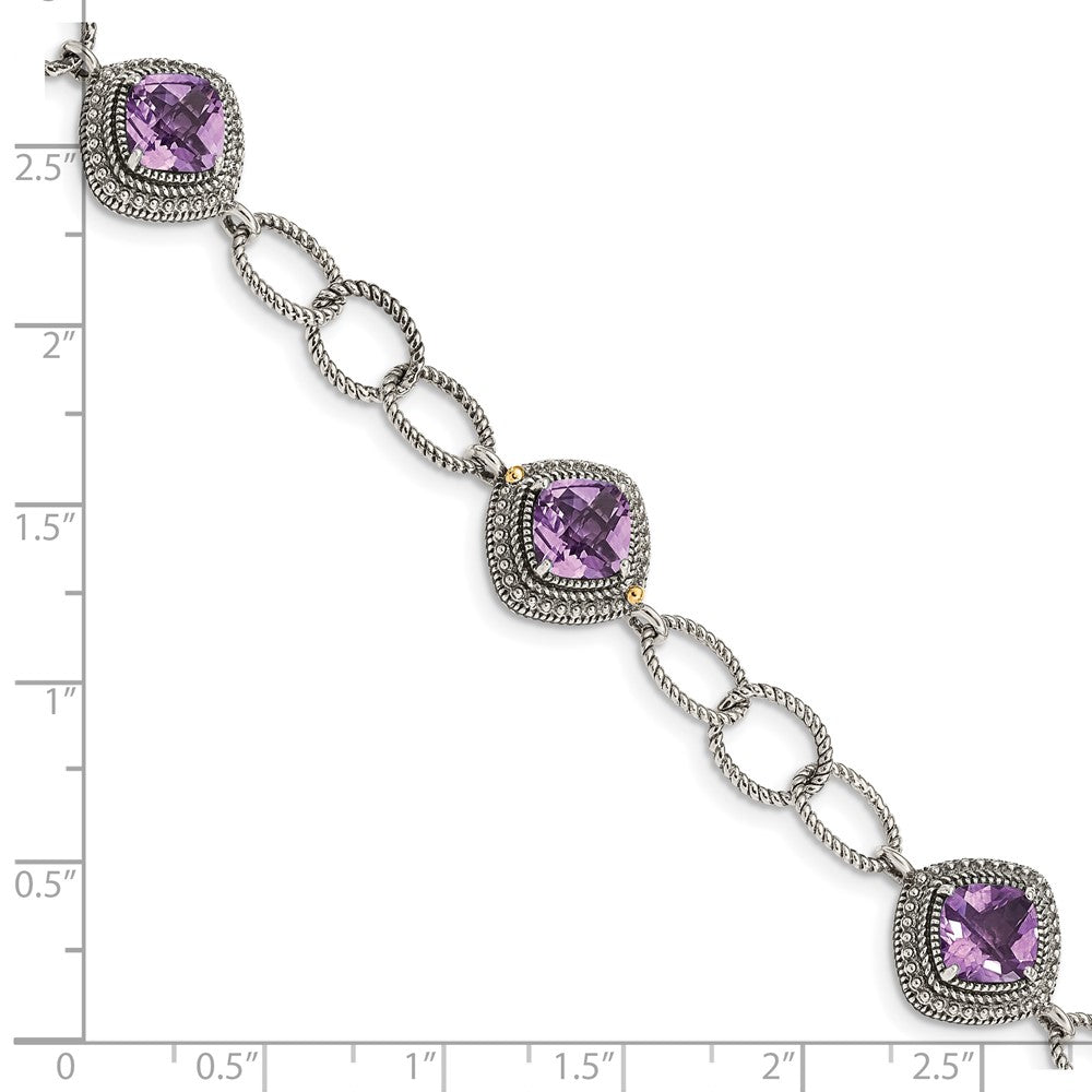 14K/Silver Two Tone Shey Couture Sterling Silver With 14K Accent 7.5 Inch Cushion Amethyst Bracelet