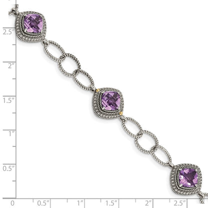 14K/Silver Two Tone Shey Couture Sterling Silver With 14K Accent 7.5 Inch Cushion Amethyst Bracelet