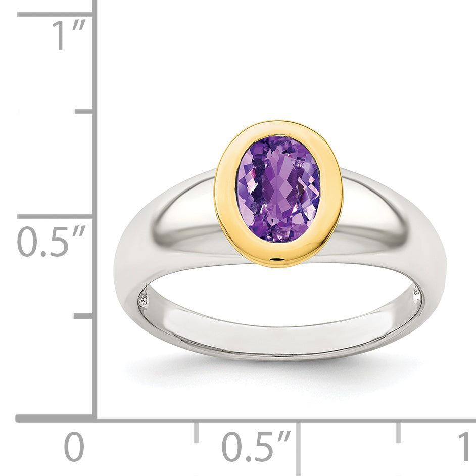 14K/Silver Two Tone Sterling Silver W/ 14K Accent Amethyst Oval Ring (Size 6 Only)