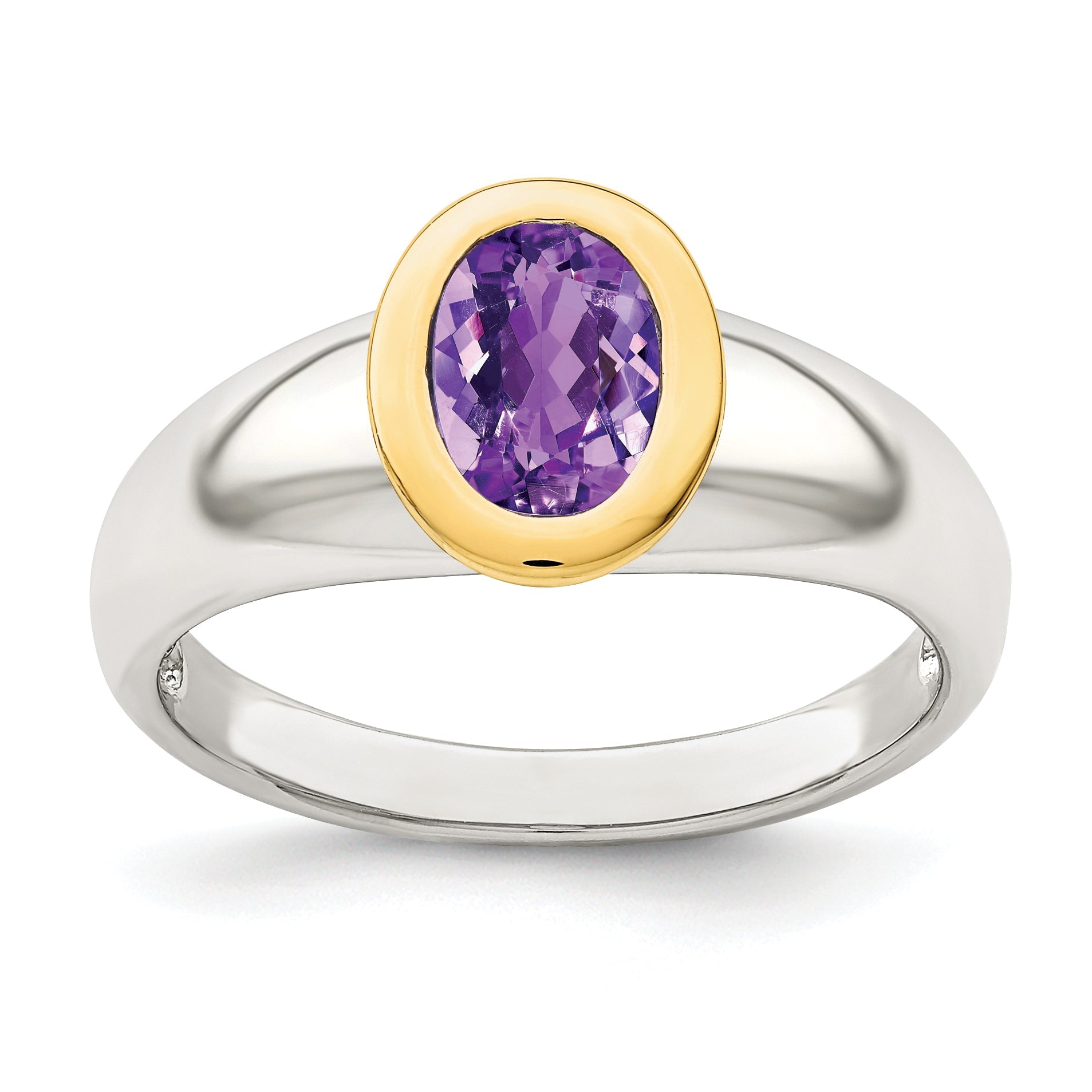 14K/Silver Two Tone Sterling Silver W/ 14K Accent Amethyst Oval Ring (Size 6 Only)