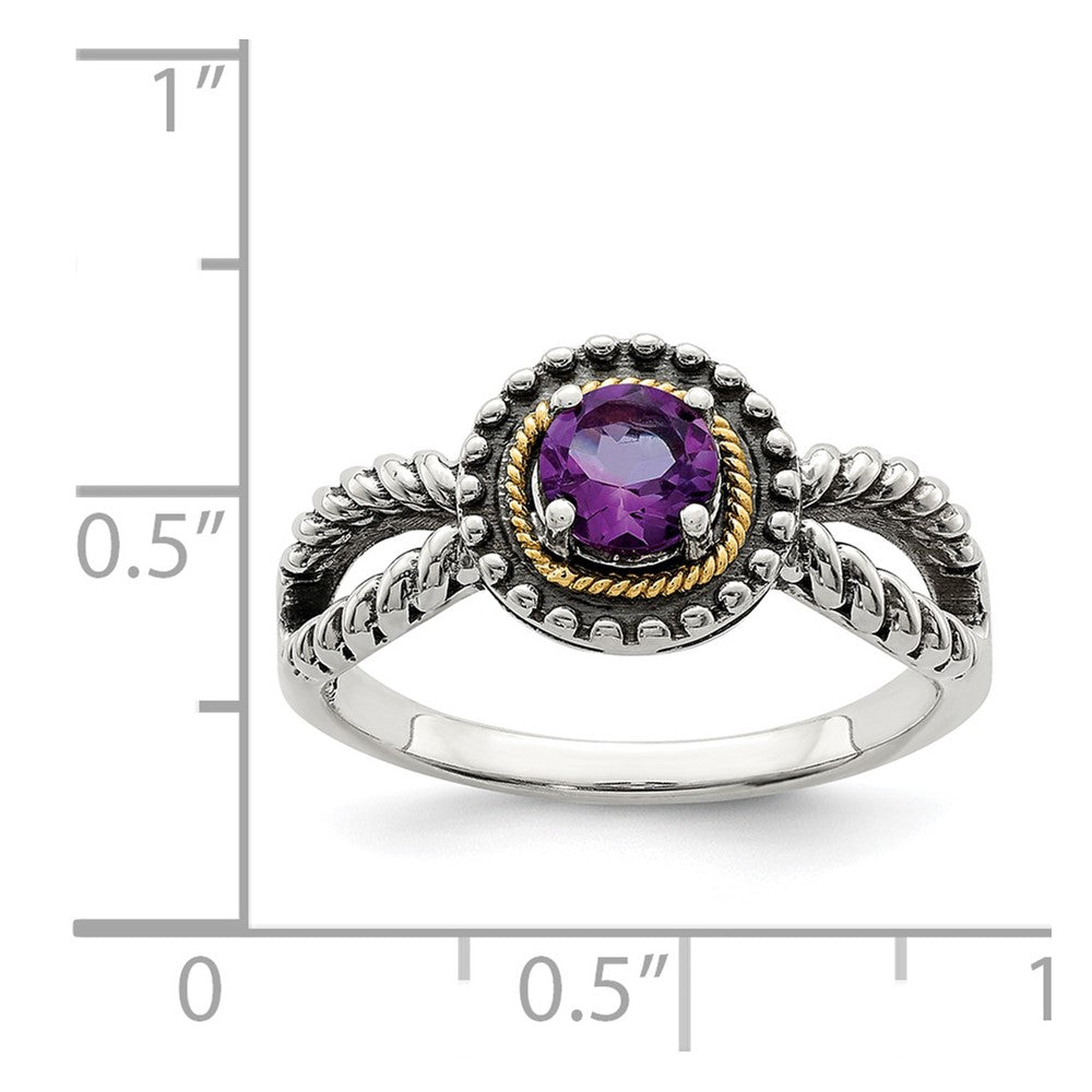 14K/Silver Two Tone Sterling Silver W/ 14K Accent Amethyst Ring (Size 7 Only)