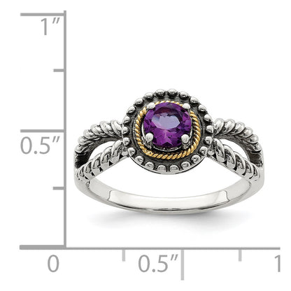 14K/Silver Two Tone Sterling Silver W/ 14K Accent Amethyst Ring (Size 7 Only)