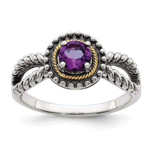 14K/Silver Two Tone Sterling Silver W/ 14K Accent Amethyst Ring (Size 7 Only)