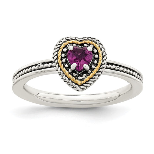 14K/Silver Two Tone Shey Couture Sterling Silver With 14K Accent Antiqued Rhodolite Garnet Heart Ring