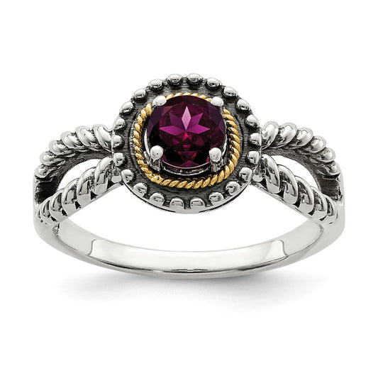 14K/Silver Two Tone Shey Couture Sterling Silver With 14K Accent Antiqued Round Rhodolite Garnet Ring
