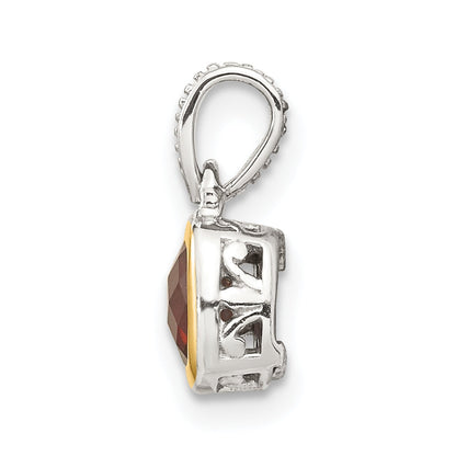 14K/Silver Two Tone Shey Couture Sterling Silver Rhodium Plated With 14K Accent Polished Cushion Cut Garnet Pendant