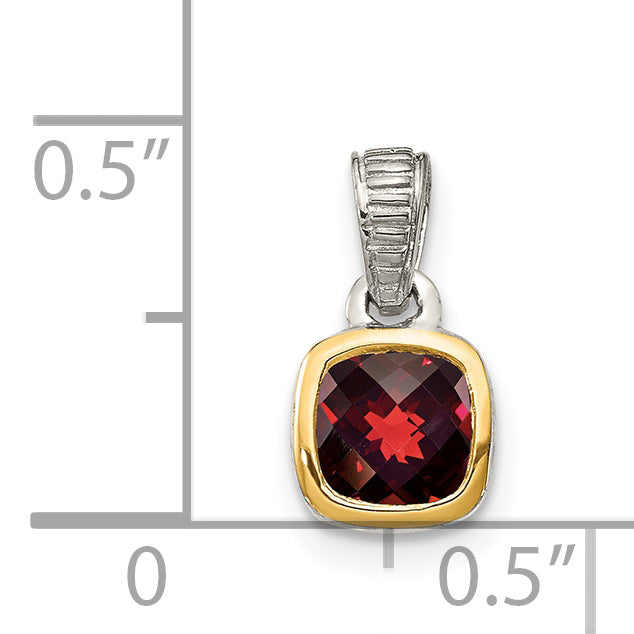 14K/Silver Two Tone Shey Couture Sterling Silver Rhodium Plated With 14K Accent Polished Cushion Cut Garnet Pendant