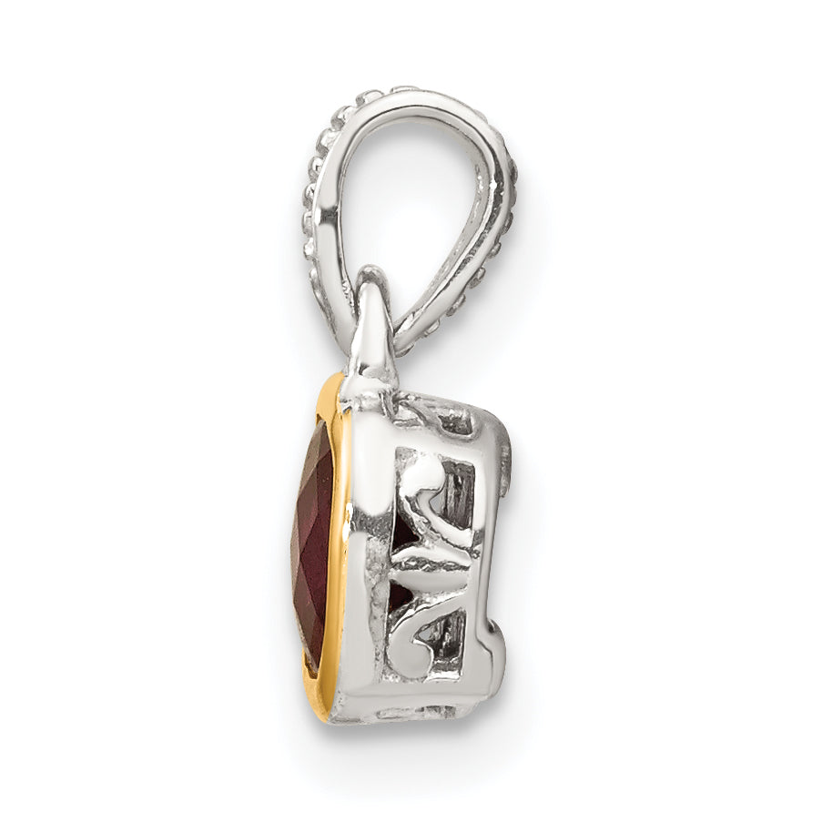 14K/Silver Two Tone Shey Couture Sterling Silver Rhodium Plated With 14K Accent Polished Cushion Cut Rhodolite Garnet Pendant