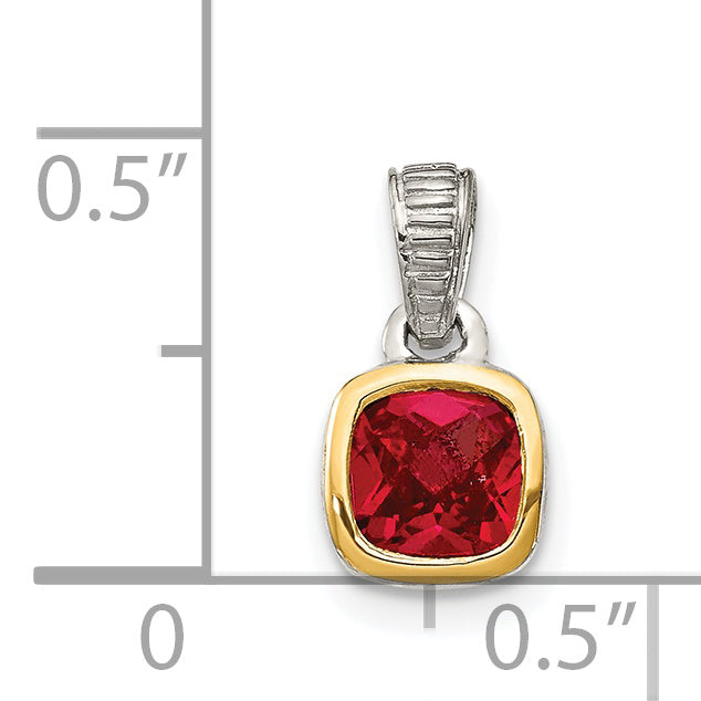 14K/Silver Two Tone Shey Couture Sterling Silver Rhodium Plated With 14K Accent Polished Cushion Cut Created Ruby Pendant