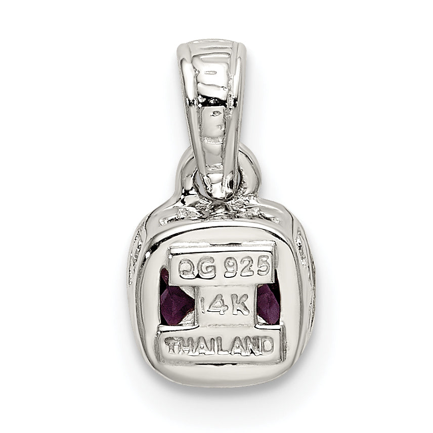14K/Silver Two Tone Shey Couture Sterling Silver Rhodium Plated With 14K Accent Polished Cushion Cut Amethyst Pendant