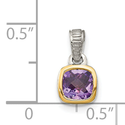 14K/Silver Two Tone Shey Couture Sterling Silver Rhodium Plated With 14K Accent Polished Cushion Cut Amethyst Pendant