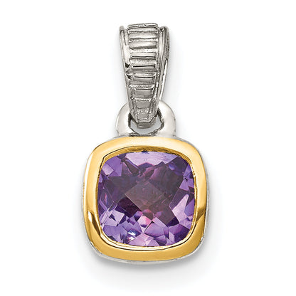 14K/Silver Two Tone Shey Couture Sterling Silver Rhodium Plated With 14K Accent Polished Cushion Cut Amethyst Pendant