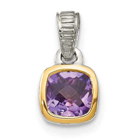 14K/Silver Two Tone Shey Couture Sterling Silver Rhodium Plated With 14K Accent Polished Cushion Cut Amethyst Pendant