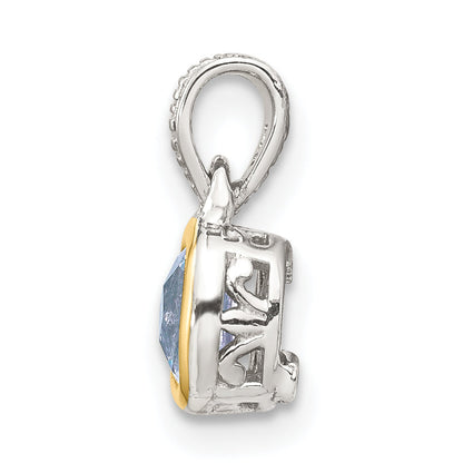 14K/Silver Two Tone Shey Couture Sterling Silver Rhodium Plated With 14K Accent Polished Cushion Cut Aquamarine Pendant