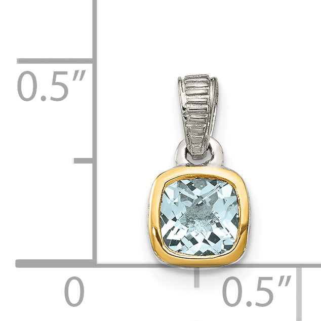 14K/Silver Two Tone Shey Couture Sterling Silver Rhodium Plated With 14K Accent Polished Cushion Cut Aquamarine Pendant