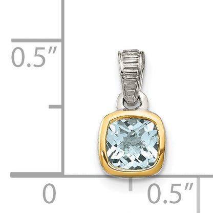 14K/Silver Two Tone Shey Couture Sterling Silver Rhodium Plated With 14K Accent Polished Cushion Cut Aquamarine Pendant