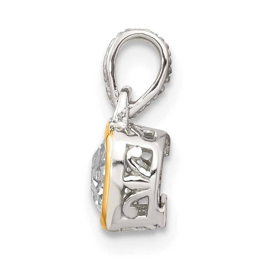 14K/Silver Two Tone Shey Couture Sterling Silver Rhodium Plated With 14K Accent Polished Cushion Cut White Topaz Pendant