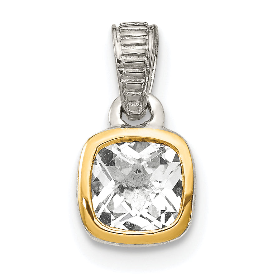 14K/Silver Two Tone Shey Couture Sterling Silver Rhodium Plated With 14K Accent Polished Cushion Cut White Topaz Pendant