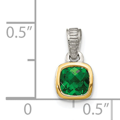 14K/Silver Two Tone Shey Couture Sterling Silver Rhodium Plated With 14K Accent Polished Cushion Cut Created Emerald Pendant