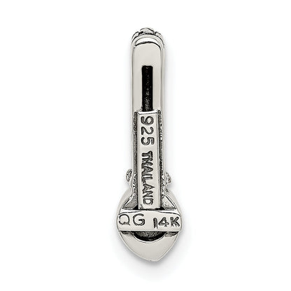 14K/Silver Two Tone Shey Couture Sterling Silver Antiqued With 14K Accent Polished White Topaz Chain Slide Pendant