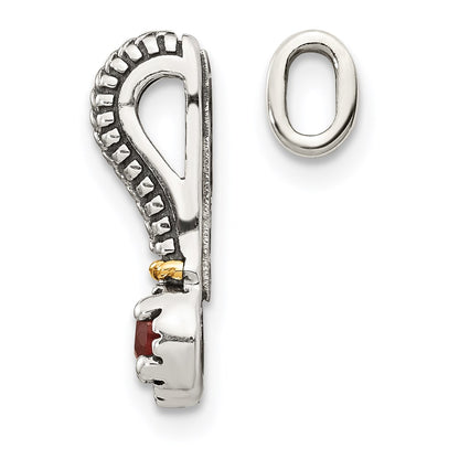 14K/Silver Two Tone Shey Couture Sterling Silver Antiqued With 14K Accent Polished Garnet Chain Slide Pendant