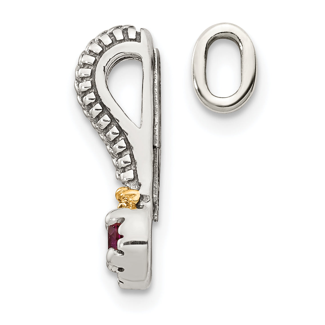 14K/Silver Two Tone Shey Couture Sterling Silver Antiqued With 14K Accent Polished Created Ruby Chain Slide Pendant