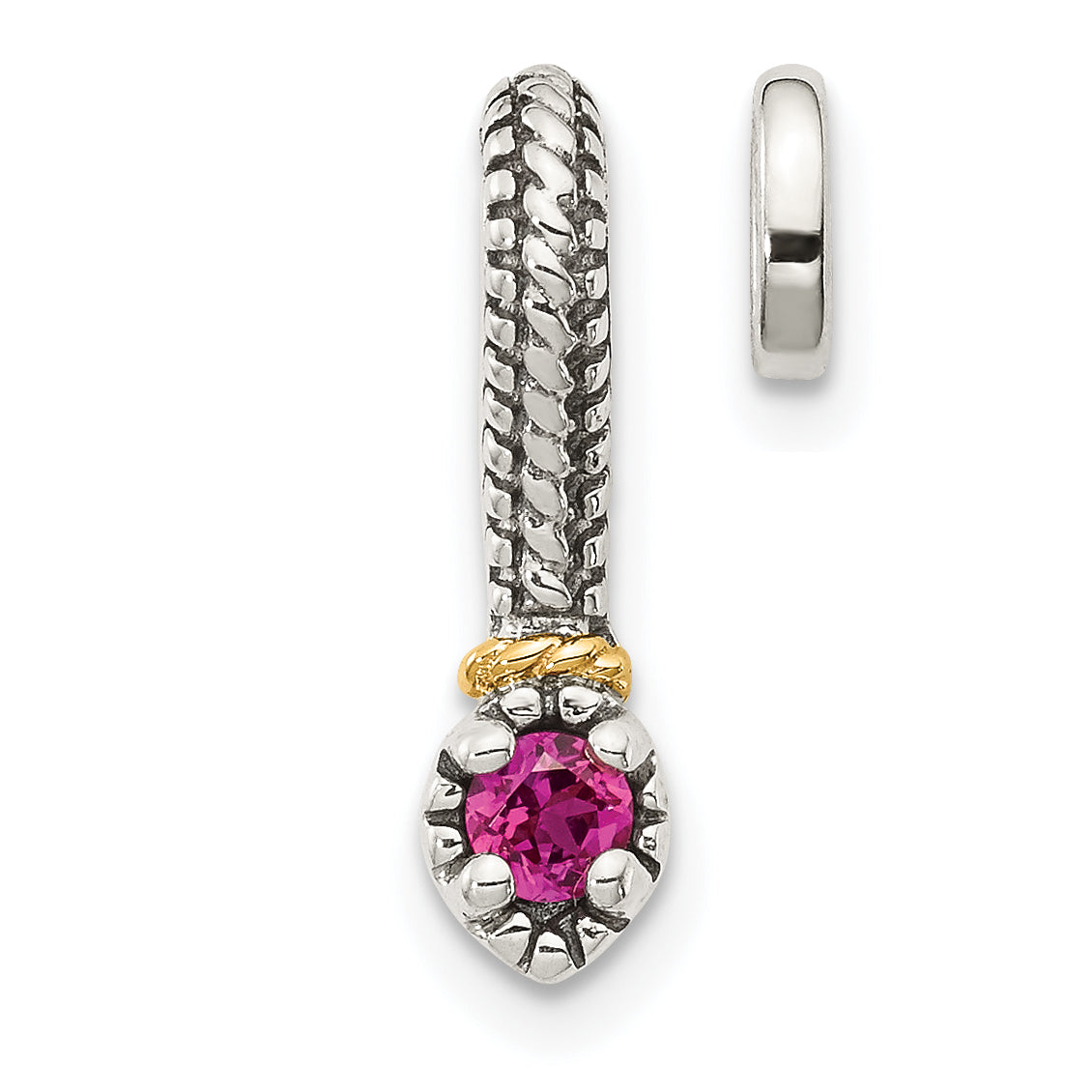 14K/Silver Two Tone Shey Couture Sterling Silver Antiqued With 14K Accent Polished Created Ruby Chain Slide Pendant