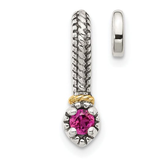 14K/Silver Two Tone Shey Couture Sterling Silver Antiqued With 14K Accent Polished Created Ruby Chain Slide Pendant
