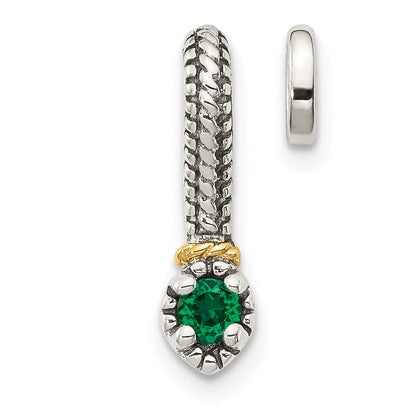 14K/Silver Two Tone Shey Couture Sterling Silver Antiqued With 14K Accent Polished Created Emerald Chain Slide Pendant