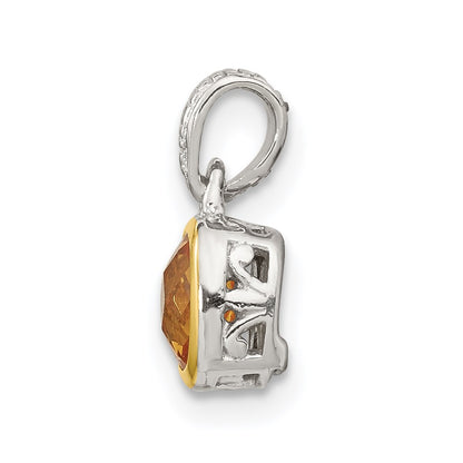 14K/Silver Two Tone Shey Couture Sterling Silver Rhodium Plated With 14K Accent Polished Cushion Cut Citrine Pendant