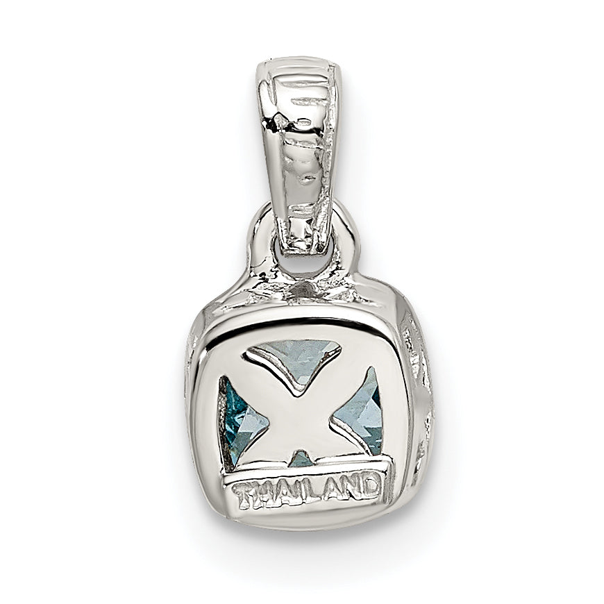 14K/Silver Two Tone Shey Couture Sterling Silver Rhod Plated With 14K Accent Polished Cushion Cut Light Swiss Blue Topaz Pendant