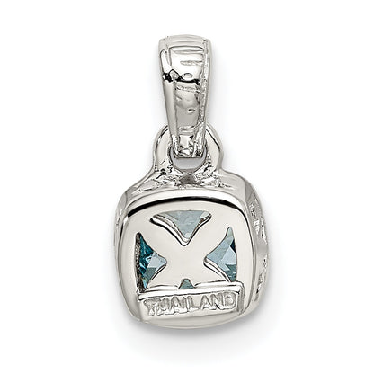 14K/Silver Two Tone Shey Couture Sterling Silver Rhod Plated With 14K Accent Polished Cushion Cut Light Swiss Blue Topaz Pendant