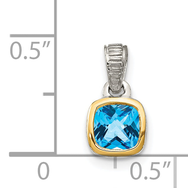 14K/Silver Two Tone Shey Couture Sterling Silver Rhod Plated With 14K Accent Polished Cushion Cut Light Swiss Blue Topaz Pendant