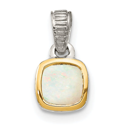 14K/Silver Two Tone Shey Couture Sterling Silver Rhodium Plated With 14K Accent Polished Cushion Cut Milky Opal Pendant