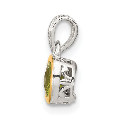 14K/Silver Two Tone Shey Couture Sterling Silver Rhodium Plated With 14K Accent Polished Cushion Cut Peridot Pendant
