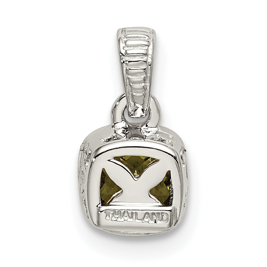 14K/Silver Two Tone Shey Couture Sterling Silver Rhodium Plated With 14K Accent Polished Cushion Cut Peridot Pendant