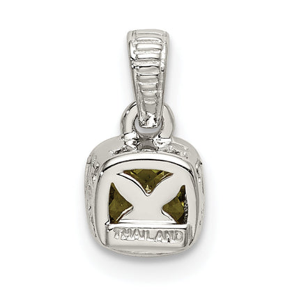 14K/Silver Two Tone Shey Couture Sterling Silver Rhodium Plated With 14K Accent Polished Cushion Cut Peridot Pendant