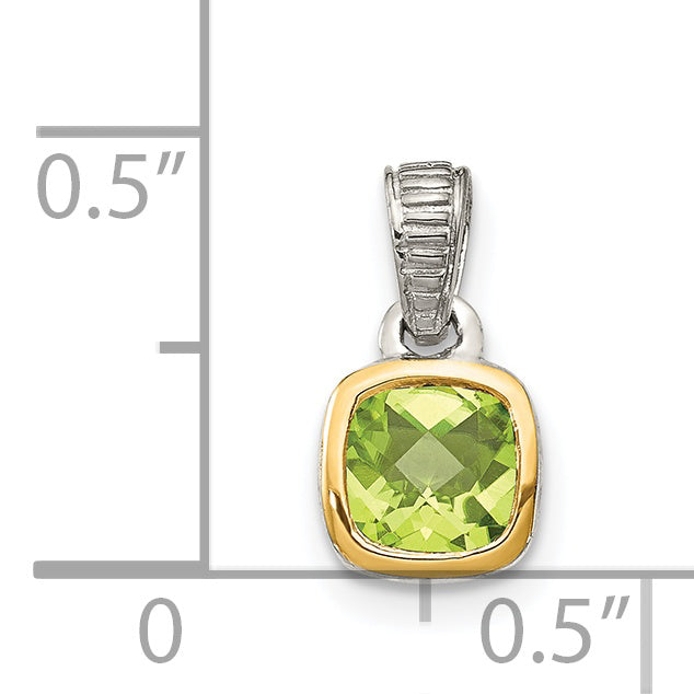 14K/Silver Two Tone Shey Couture Sterling Silver Rhodium Plated With 14K Accent Polished Cushion Cut Peridot Pendant