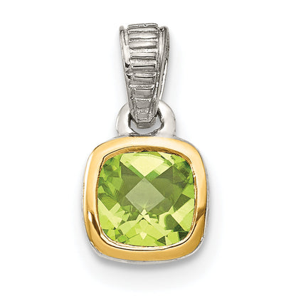 14K/Silver Two Tone Shey Couture Sterling Silver Rhodium Plated With 14K Accent Polished Cushion Cut Peridot Pendant