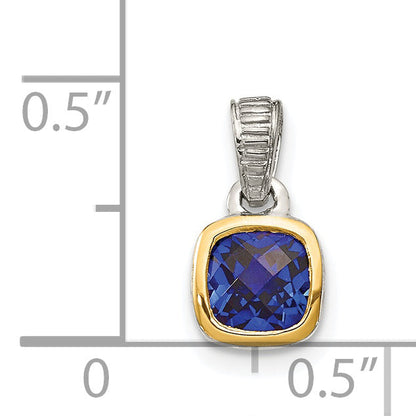 14K/Silver Two Tone Shey Couture Sterling Silver Rhodium Plated With 14K Accent Polished Cushion Cut Created Sapphire Pendant