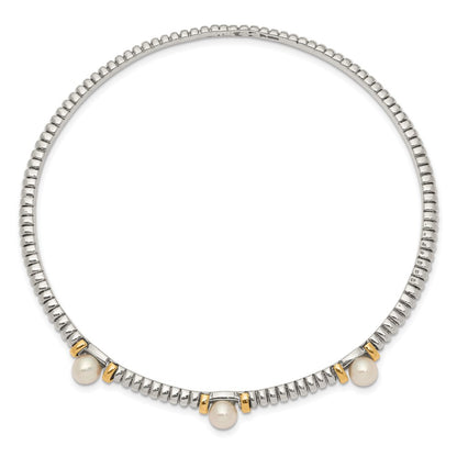 14K/Silver Two Tone Shey Couture Sterling Silver With 14K Accent 4.5mm Freshwater Cultured Button Pearl Slip On Bangle Bracelet