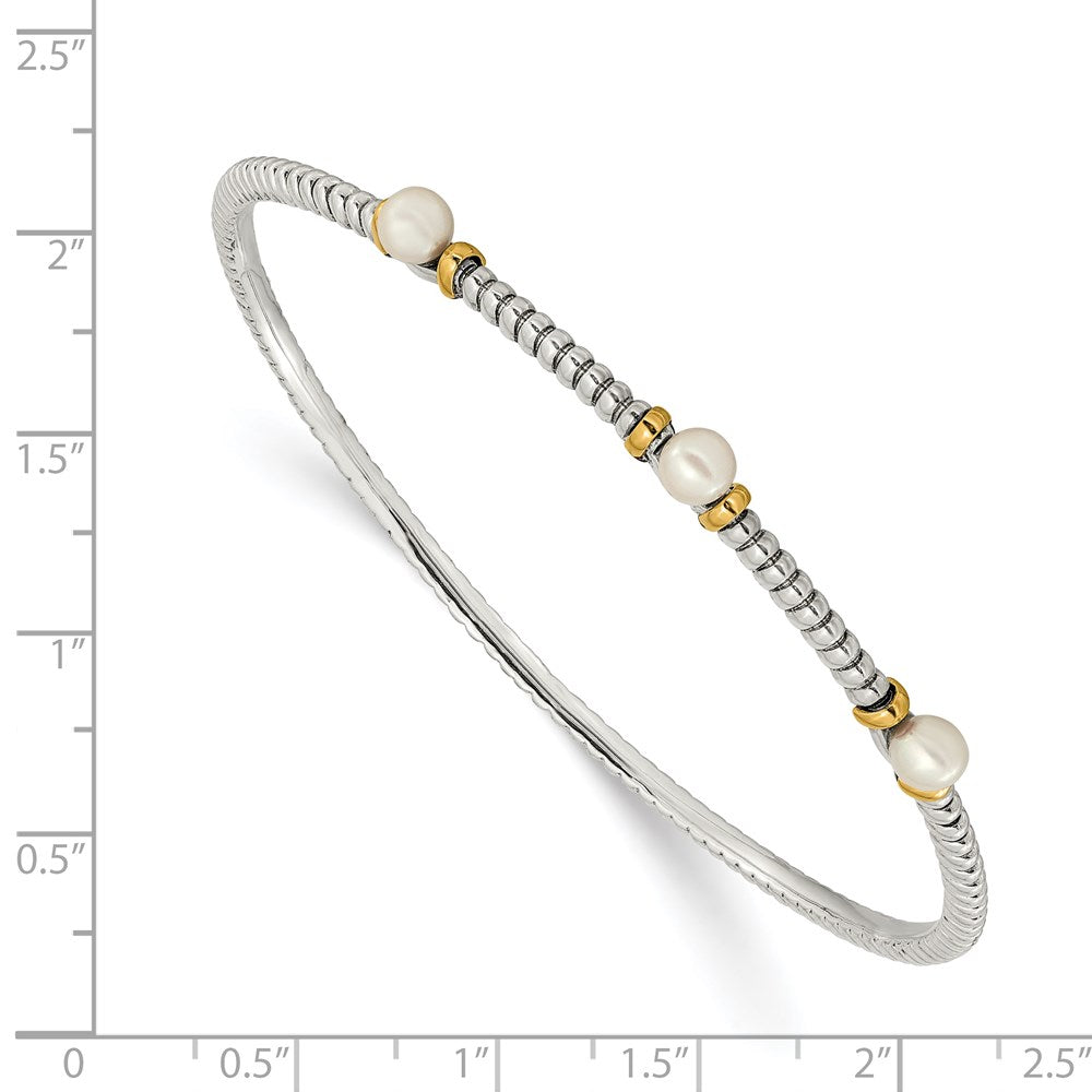 14K/Silver Two Tone Shey Couture Sterling Silver With 14K Accent 4.5mm Freshwater Cultured Button Pearl Slip On Bangle Bracelet