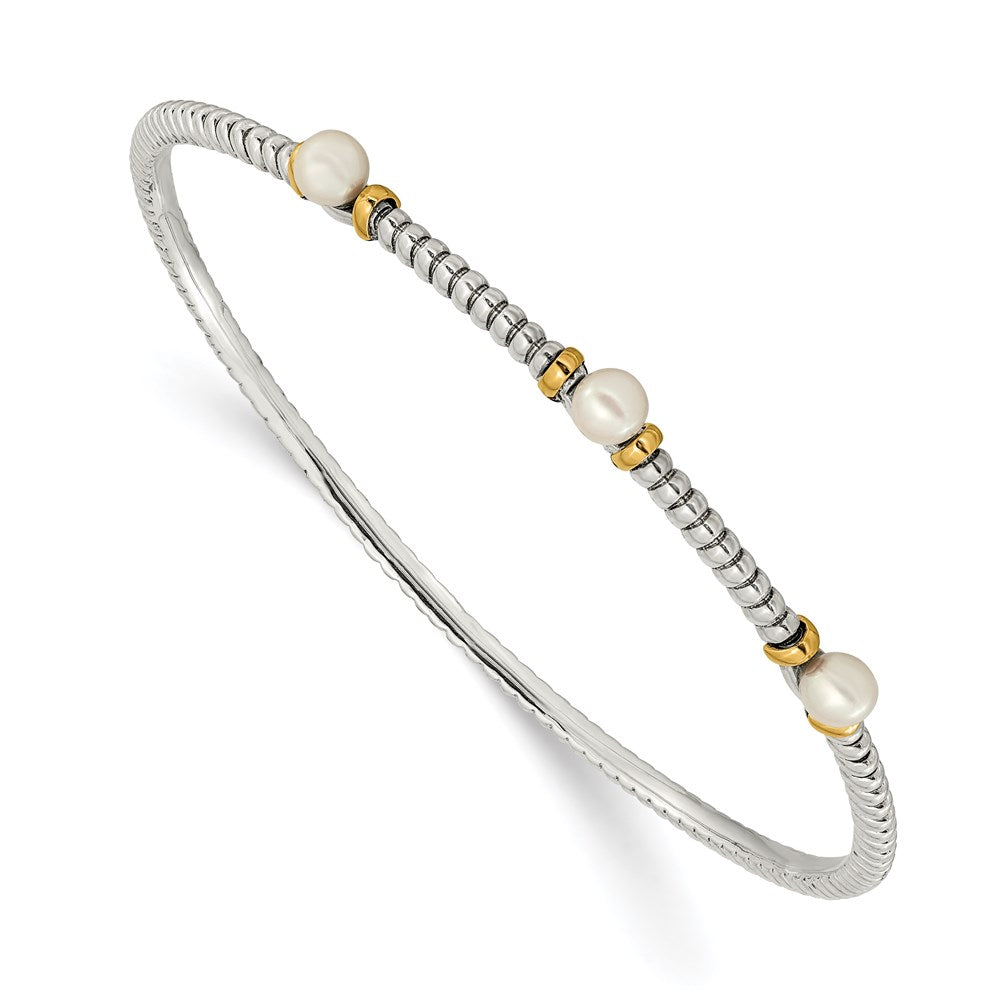 14K/Silver Two Tone Shey Couture Sterling Silver With 14K Accent 4.5mm Freshwater Cultured Button Pearl Slip On Bangle Bracelet