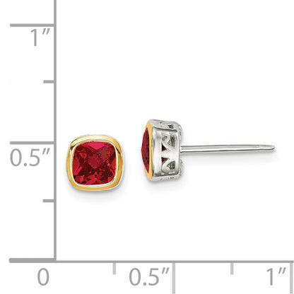 14K/Silver Two Tone Shey Couture Sterling Silver Rhodium Plated With 14K Accent Created Ruby Square Stud Earrings