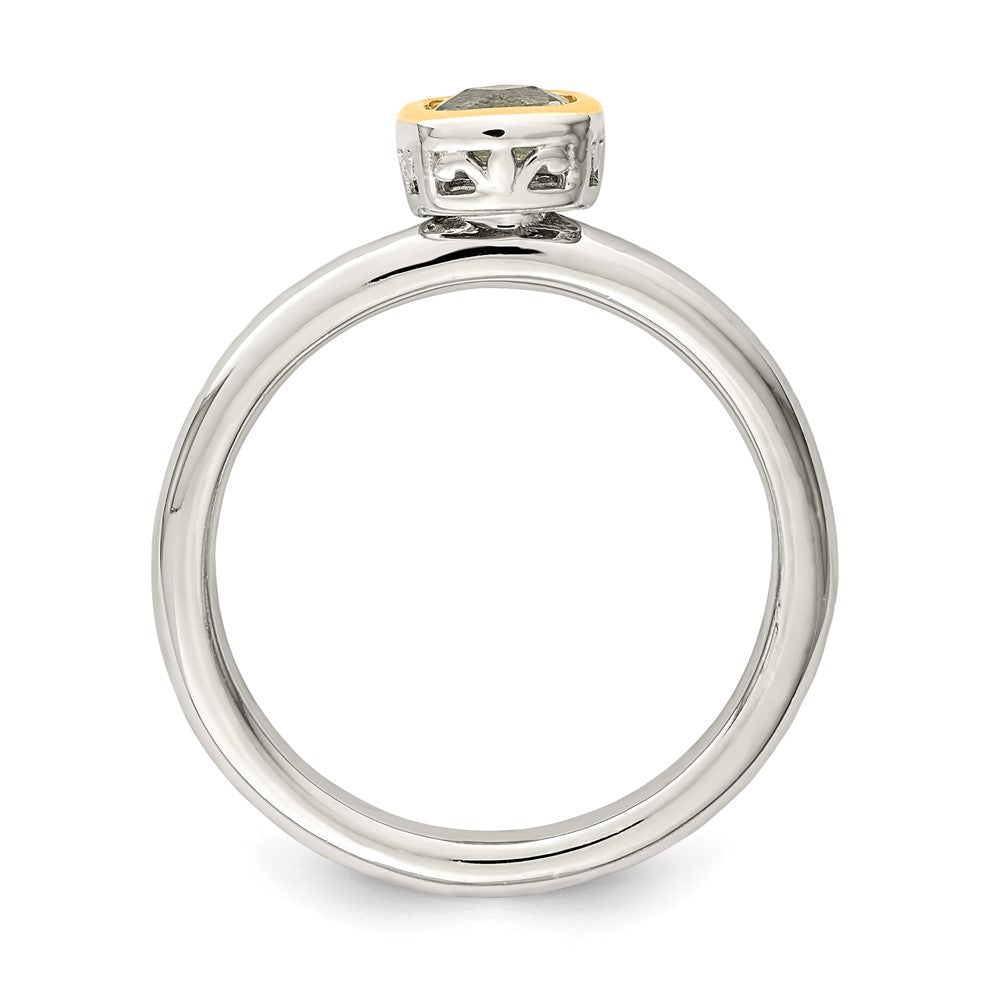 14K/Silver Two Tone Shey Couture Sterling Silver Rhodium Plated With 14K Accent Polished Cushion Cut Aquamarine Ring