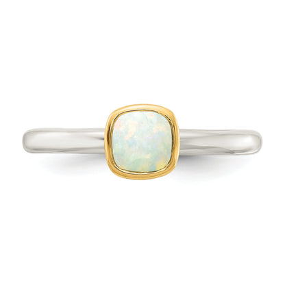 14K/Silver Two Tone Shey Couture Sterling Silver Rhodium Plated With 14K Accent Polished Cushion Cut Milky Opal Ring